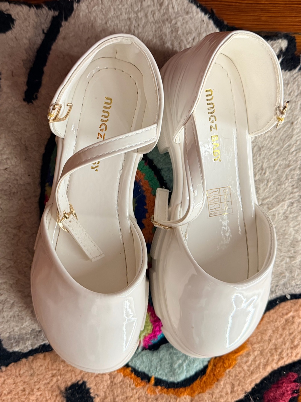 Girls white high chunky heel